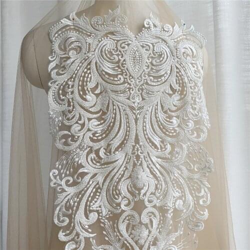 Super Luxury Heavy Beaded Lace Large Applique Patch for Wedding Dress DIY Gown Decorative Accessories Sewing Crafts