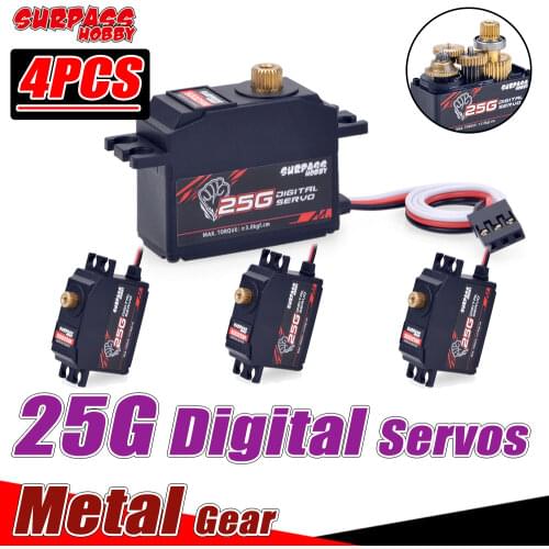 SURPASS HOBBY 4PCS 25g Digital Servos Metal Gear Servo for 1/10 RC Car Parts Airplane Robot Monster Helicopter Boat Duct Plane