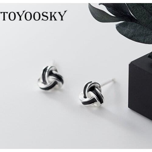 TOYOOSKY 100% 925 Sterling Silver Small Triangle Knot Stud Earrings For Women Geometric Earrings Silver Jewelry