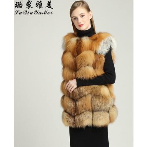 Red Fox Fur Sleeveless Waistcoat for Women Real Fox Fur Vest 70cm Length Elegant Russian Fox Fur Vests Female Gielt S-7XL