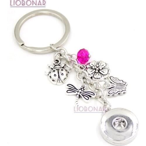 1PC Spring Butterfly Dragonfly Key Chain Handbag Charm Ladybug 18mm Snap Key chains Key Rings Snap Jewelry Gift Bijoux