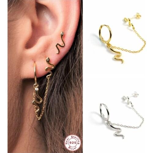 100% Soild 925 Sterling Silver Hoop Earrings Snake Earring Fine Jewely Quasten Ohrringe For Woman Ladies Pendientes Serpiente
