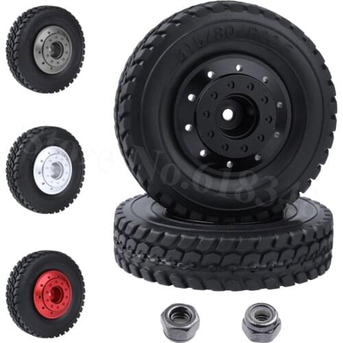 2PCS For Tamiya 1/14 RC Tractor Trailer Tires Hard Rubber With Aluminum Wheels Rims CNC