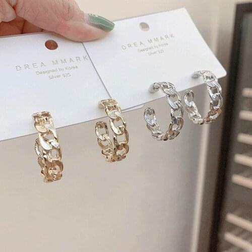 2021 Trendy Hollow Chain Hoop Earrings Temperament Circle Statement Earrings Jewelry Metal Geometric Fashion Earrings