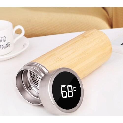 450ml Smart Bamboo Thermos Bottle Touch Temperature Display Stainless Steel Water Bottle Thermo Mug Tea Flask Cup Termo Cafe