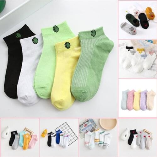 5 Pairs/lot Women Green Spring Sesame Street Cute Ankle Socks Cute Funny Lips Print Boat Short Sox Invisible Lady Girl Summer
