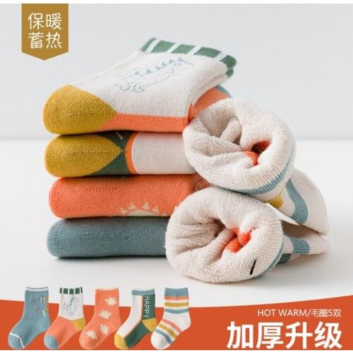 5 Pair/Lot Children Kids Socks Thick Warm Cotton Terry Dinosaur Socks Hip Hop Street Dance Pattern for Winter Baby Boys Socks