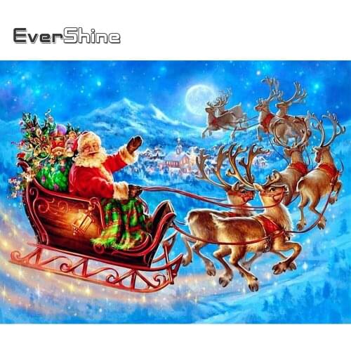 EverShine Diamond Embroidery Full Square Santa Diamond Mosaic Christmas Deer Painting Cross Stitch Scenic Picture Handmade Gift