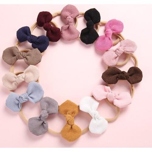 14pcs/lot Infant Toddlers Girls Bows Nylon Headbands Fashion Corduroy Cotton Knot Bows Newborn Girls Head Wraps Hair Wear