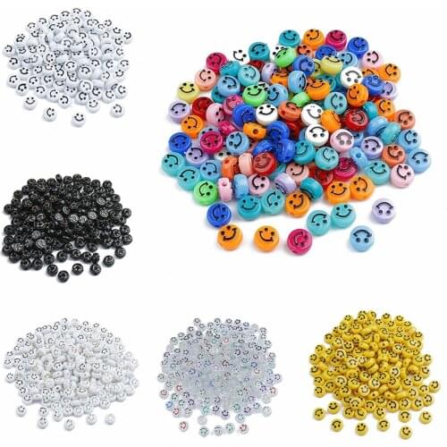 50pcs/Lot 10x6mm Flat Round Shape Acrylic Spaced Beads Smile Face Beads For Jewelry Making DIY Charms Bracelet Necklace