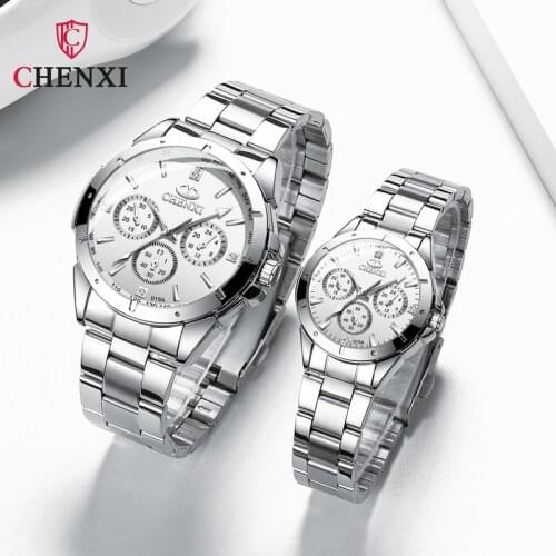 CHENXI Mens Womens Watches Male Stainless Steel Quartz Couple Watches Top Brand Luxury Waterproof Quartz Watch Gift