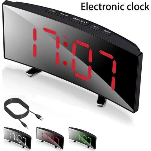 Digital Alarm Clock Curved LED Screen Alarm for Kids Bedroom Bedside Desk Table Clocks Home Decor Large Number LED Clock