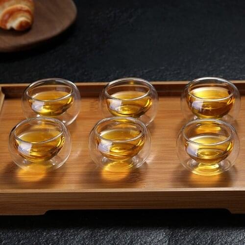 Double-layer glass small tea cup Insulation small cup Heat-resistant Kung Fu tea set Tea cup Anti-scalding transparent small cup