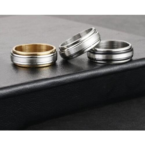 Double Layered Stainless Steel Groove Spinner Rings For Men Rotatable Classic Finger Rings Male Wedding Band Punk Jewelry