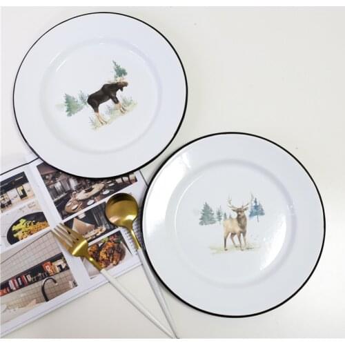 Enamel Home Breakfast Tray Disc Thick Cutlery Dish Western Cuisine Plate Baking Tray Pasta Dish