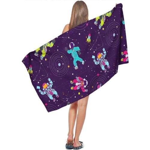 Purple Space Flexible Astronaut Kitchen Hand Face Towel for Boy Cute Cartoon Outer Space Microfibre Beach Camp Swimming Towels