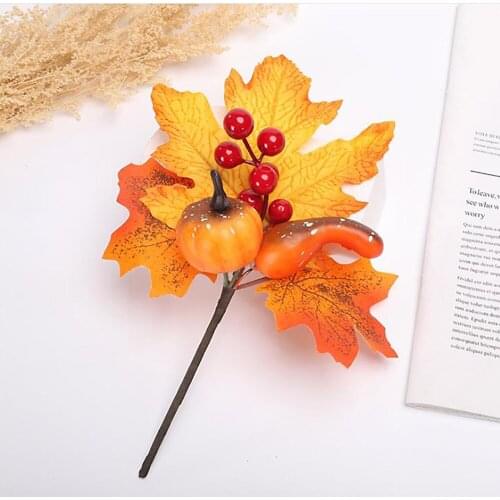 Maple Leaf Berry Pine Cone Picks Berry Twig Stem New Harvest Festival Props Artificial Big Red Flowers Head Bouquet Decoration