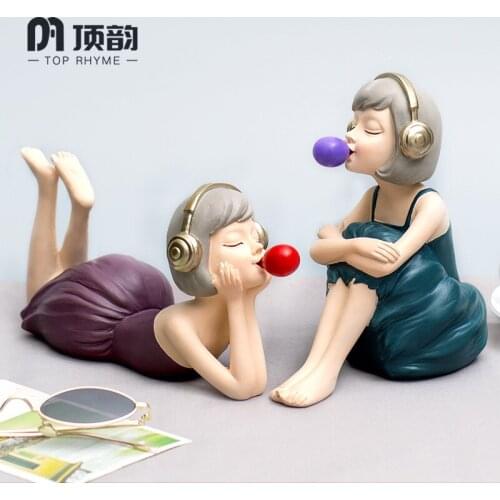 Creative Bubble blowing girl Statue Resin sculpture Crafts Simple Living Room Ornaments Home Office Store Decors Decorations