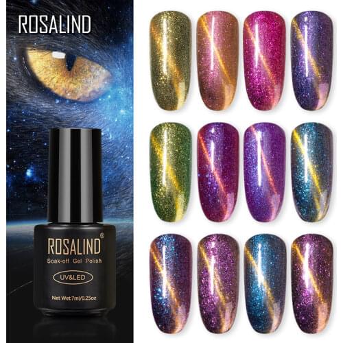 ROSALIND 9D Magnet Cat Eye Nail Polish Hybrid Varnishes Crystal Semi Permanant Lacquer For Manicure Art Design Base Top Coating
