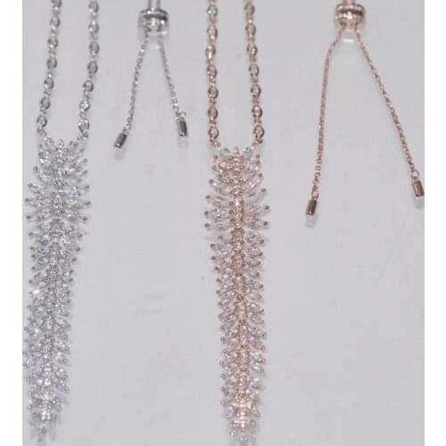 Designer Fashion 925 Sterling Silver Jewelry 3A Cubic Zirconia Party Adjustable Necklace