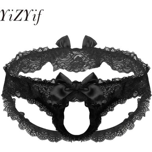 Men Underwear Ruffle Frilly Lace Sissy Lingerie For Men Sissy Panties Crotchless Open But Jockstrap Thong Sexy Gay Men Underwear