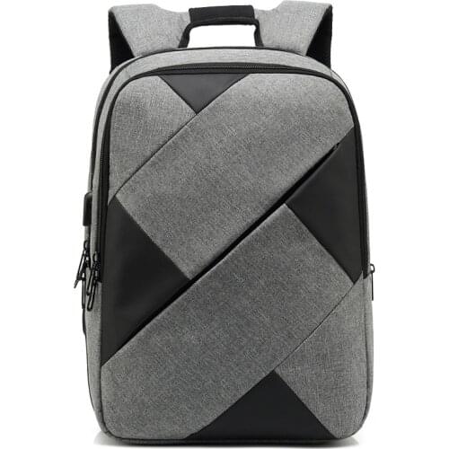 New men Contrasting Color Backpack USB Casual Computer Versatile Outdoor Travel Backpack Simple School Bag