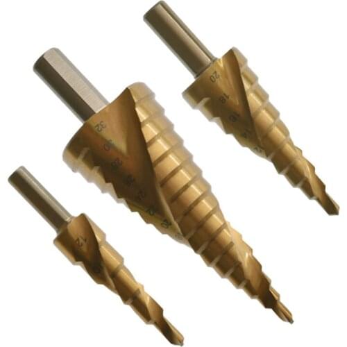 A Set of 3 High-speed Steel Drill Bits Titanium-Coated Step Drill for Perforated Metal Iron Aluminum Set Golden