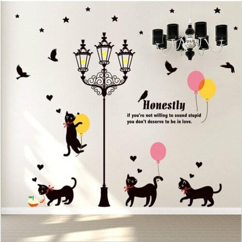 Wall Stickers Posters Quotes Words Street Lamp Ballon Black Cats Birds Wall Mural Home Decor Living Room Kids Room Bedroom Decal