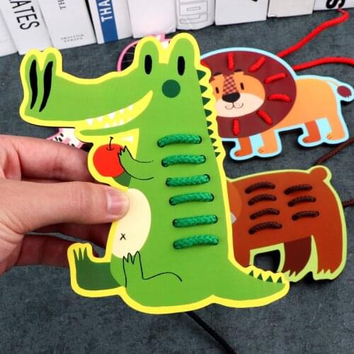 NEW Wooden Table Toy Game Large Fruit Animal Threading Board Childrens Puzzle Toys Early Childhood Education Toy