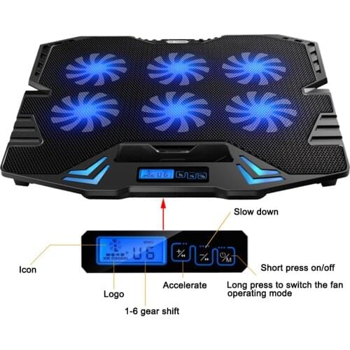 New 12-15.6 inch Laptop Cooling Pad Laptop Cooler USB Fan with 6 cooling Fans LED Light Notebook Stand Quiet for laptop