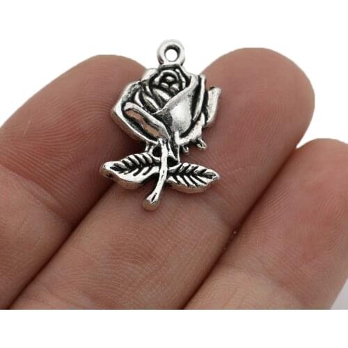 JAKONGO Rose Flower Charms Pendants for Jewelry Making Bracelet DIY Accessories 25x17mm 10pcs