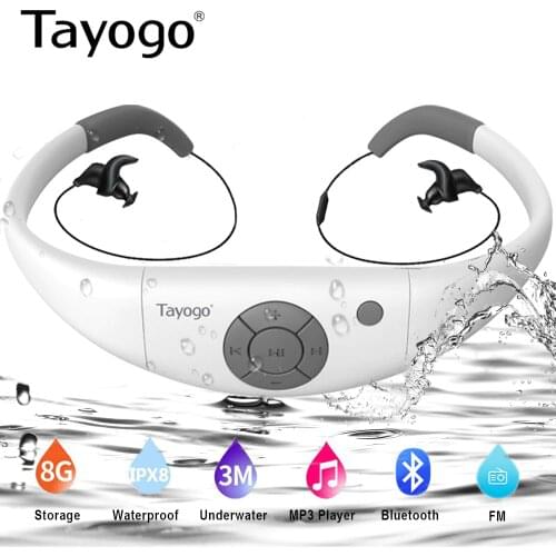 Tayogo HIFI Underwater Music Player Headset Earphone with Bluetooth Radio FM Pedometer Handfree Headphone for Swimming Diving