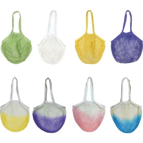 Portable Reusable Grocery Bags Fruit Vegetable Bag Washable Cotton Mesh String Organic Organizer Handbag Short Handle Net Tote