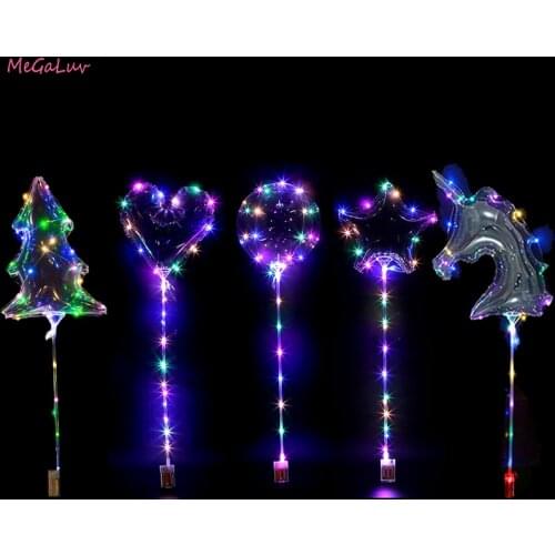 Christmas Tree Shape Handle Luminous Bobo Led Balloon Transparent Unicorn BoBo Ballon Wedding Birthday Party Supplies Kids Gift