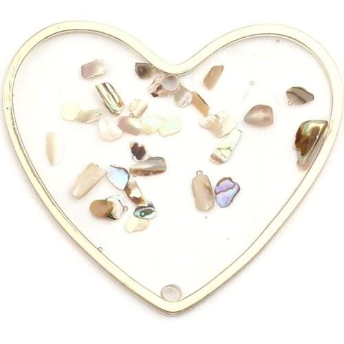 Heart Round Shell Enamel Connectors Zinc Alloy Gold Color Transparent Clear Enamel 3.2cm x 2.8cm For DIY Jewelry Making, 5 PCs