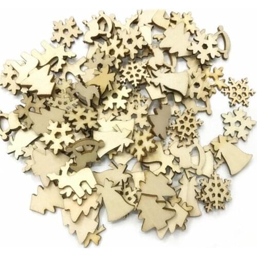 500PCS Wooden Christmas Snowflakes DIY Christmas Decorations for Home Mini Tree Ornaments Xmas Gift Happy New Year Decor