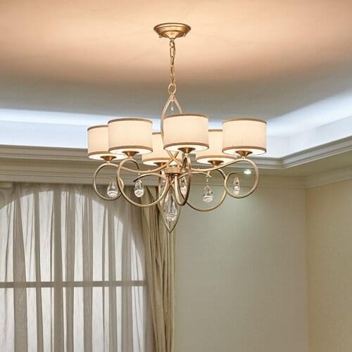 Modern E14 fabric lampshade chandelier lighting home led crystal chandeliers candle holder iron art Lamps bedroom hanging light