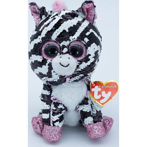 Ty Beanie Big Eye Reversible Sequins Stuffed Toys Black And White Zebra Soft Animal Plush Doll Collectible Children Gift 15CM