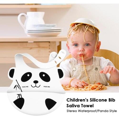 Waterproof Baby Washable Silicone Feeding Cute Cartoon Panda Style Bib Stereo Childrens Silicone Bib Saliva Towel