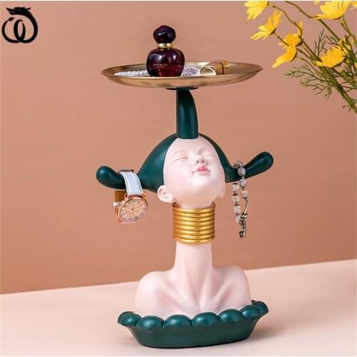 WU CHEN LONG Abstract Beauty Commodity Shelf Tray Art Long Neck Girl Key Porch Candy Storage Box Resin Home Decoration R6085