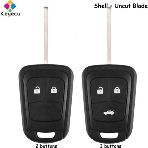 KEYECU Replacement Remote Car Key Shell Case With 2/ 3 Buttons & HU100 Uncut Blade - FOB for Chevrolet Aveo Camaro Sonic Cruze