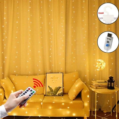 3x1/3x2/3x3m USB Charger With Remote Icicle Curtain LED String Lights 8 Modes Copper Wire Decora Wedding Party Christmas Garden