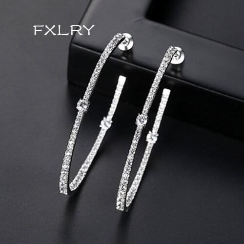 FXLRY New Luxury Shiny White Color CZ Wedding Gift Crystal Oval Shape Hoop Earrings For Women Fashion Jewelry