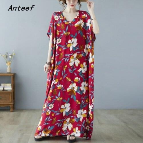 Short sleeve cotton satin vintage floral dresses for women casual loose maxi long woman summer beach dress elegant clothes 2021