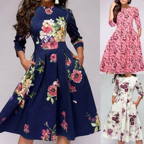 Fall Clothes For Women 2021 Fashion Sexy Women Elegant A-line Vintage Printing Party Vestidos Dress Plus Size Robe Noel Femme