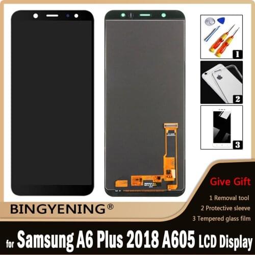 For Samsung A6 Plus 2018 A605 A605F A605FN A605G Full LCD Display Screen Touch Digitizer Assembly with Frame Replace