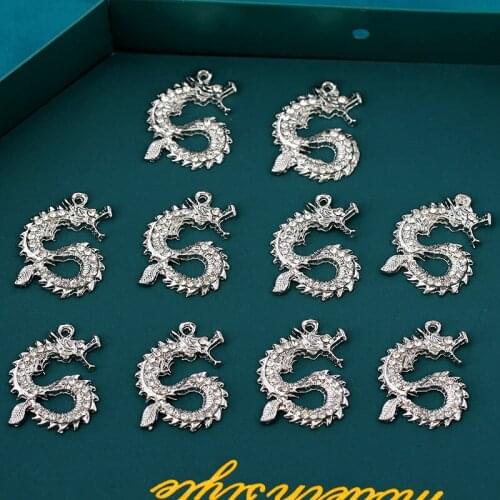 10Pcs Two Colors Animals Dragon Charms Paved Rhinestone Wholesale For DIY Jewelry Accessories Making Earrings Necklace Crafts