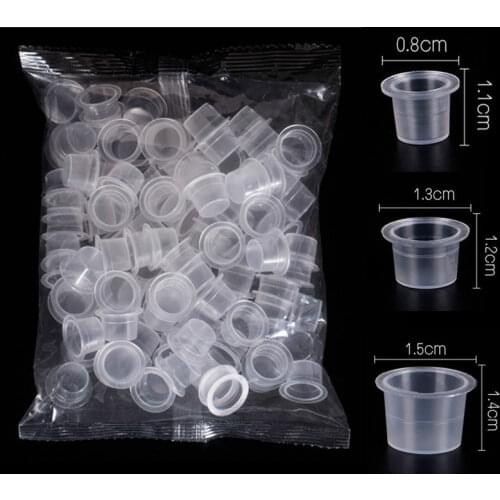 100 Pcs/lot Plastic Permanent Makeup Clear Clear S/M Size Tattoo Ink Cups with Base Pigment Caps Tattoo Accessories 1.3*1.2cm
