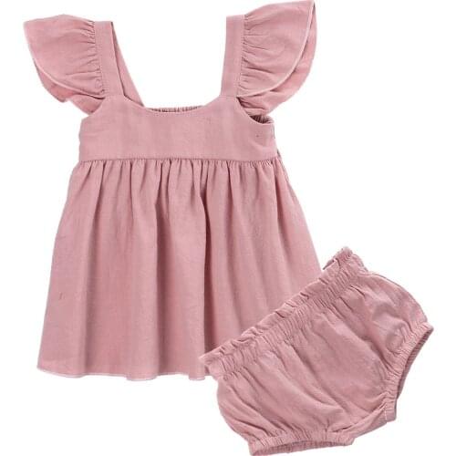2020 New Infant Baby Girl Kid Clothes Sets Cute Ruffles Sleeve Sold Top + Shorts 2pcs Outfits Summer Clothes Set 0-24M