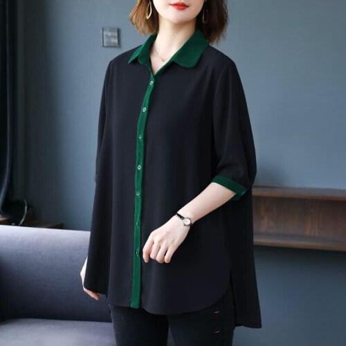 2021 New Summer Middle Aaged Women Half Sleeve Casual Chiffon Blouse Tops Female Loose Fashion Retro Plus Size 6xl Shirt X132